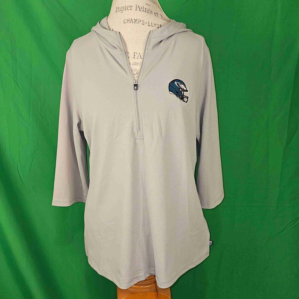 NWT‎ Cutter & Buck Womens Gray Philadelphia Eagles 3/4 Sleeve Pullover Hoodie XL